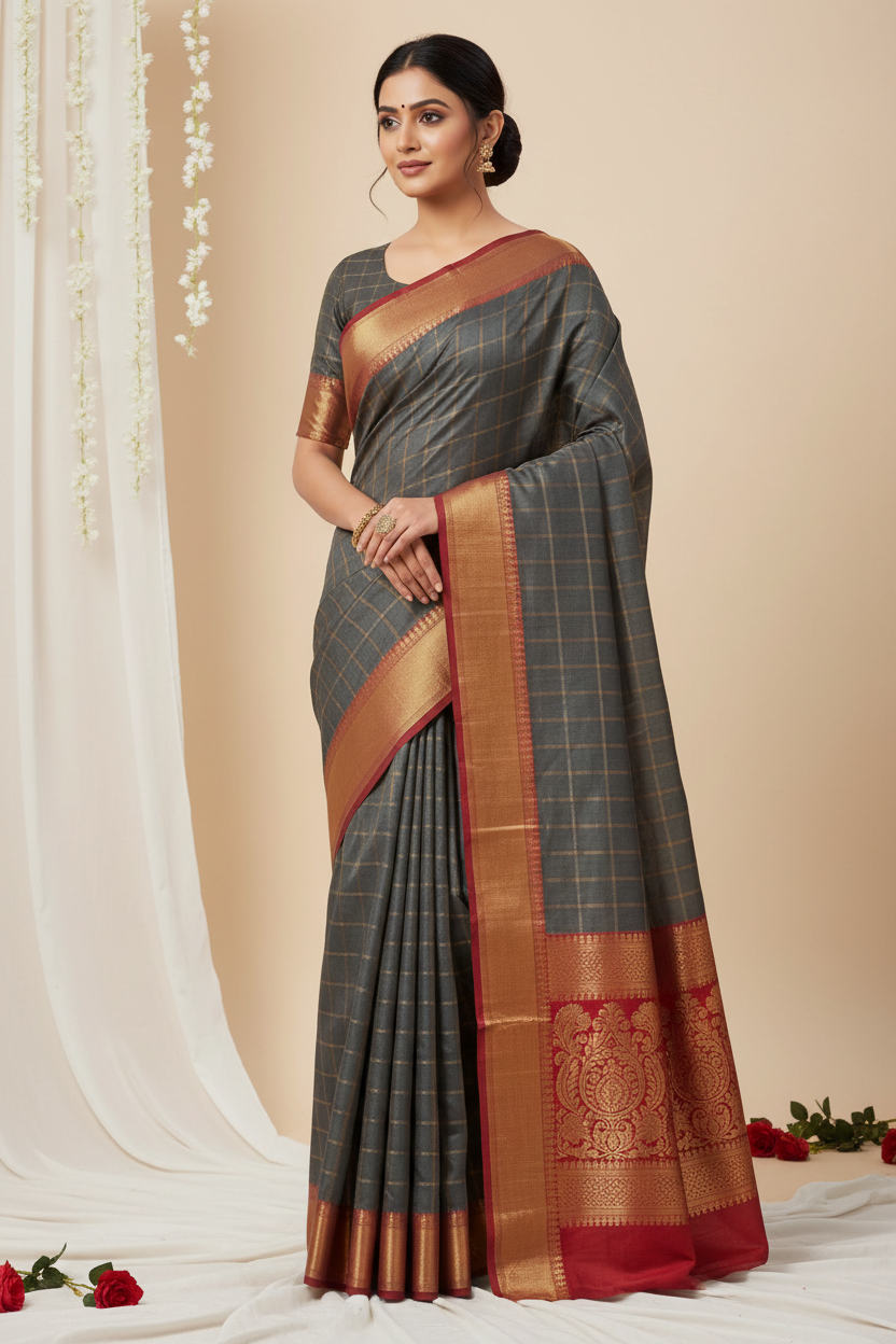 Grey Chettinadu Silk Saree