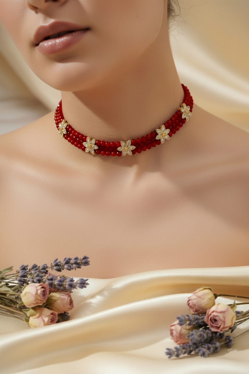Red Crystal Floral Choker