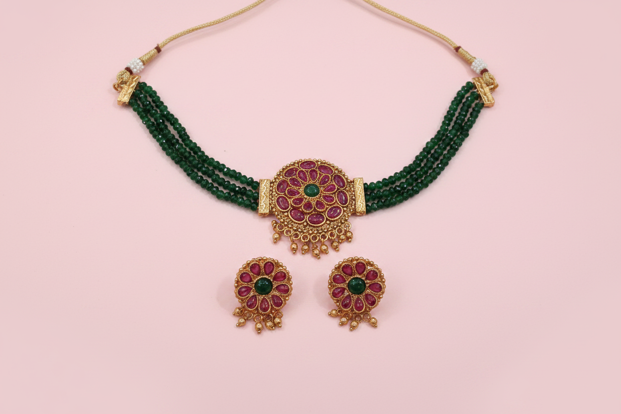 Crystal Green Beads Choker