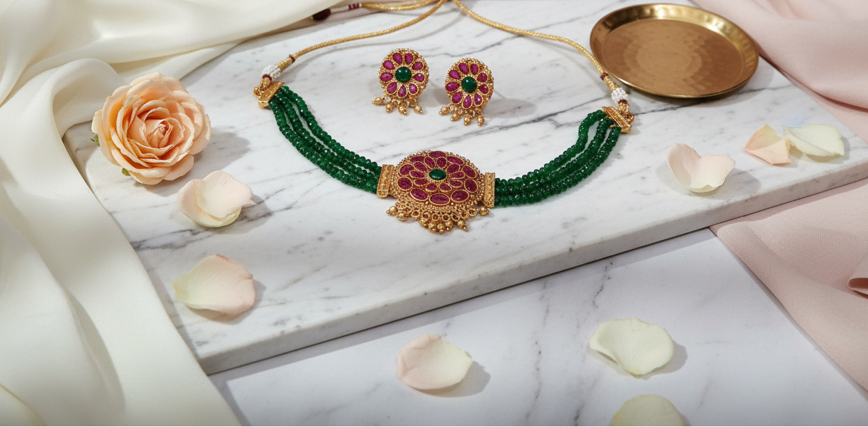 Crystal Green Beads Choker