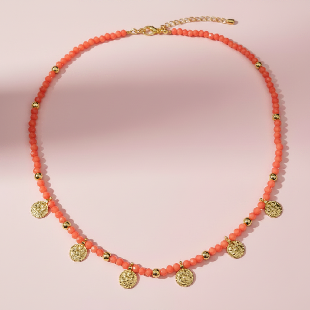 coral orange Crystal Lakshmi Coin