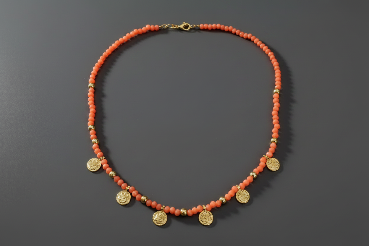 Coral Orange Crystal Lakshmi Coin