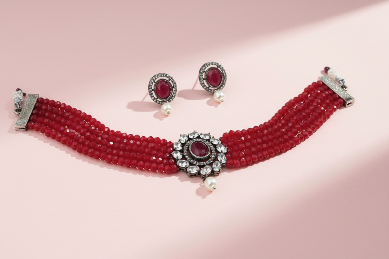 Crystal Red Oxidised Choker