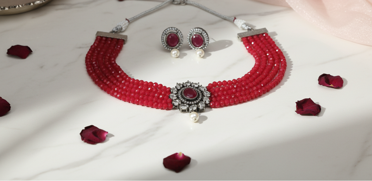 Crystal Red Oxidised Choker