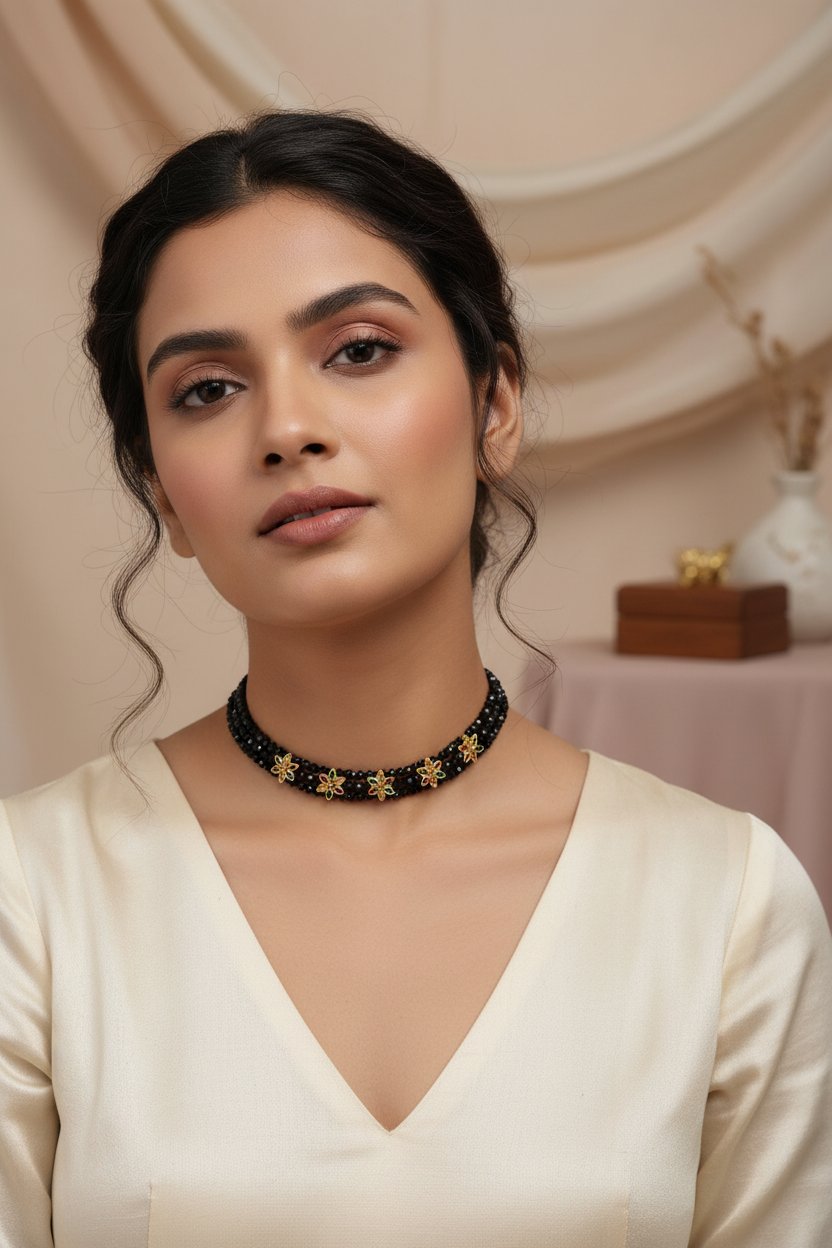 Crystal beads Floral Choker 