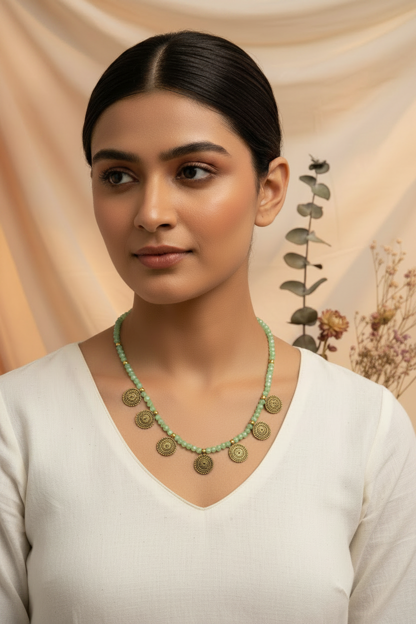 Crystal beads chain pastel green