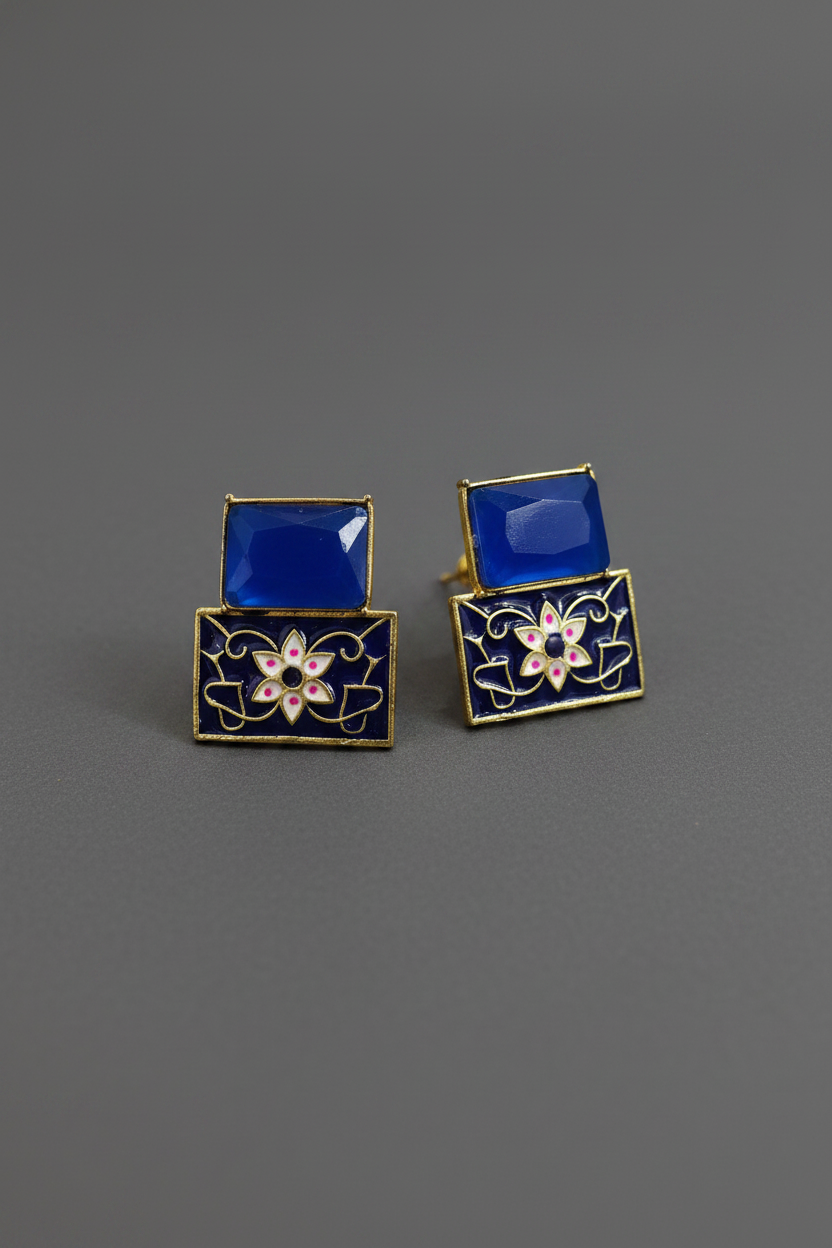 Dark Blue Meenakari Earrings