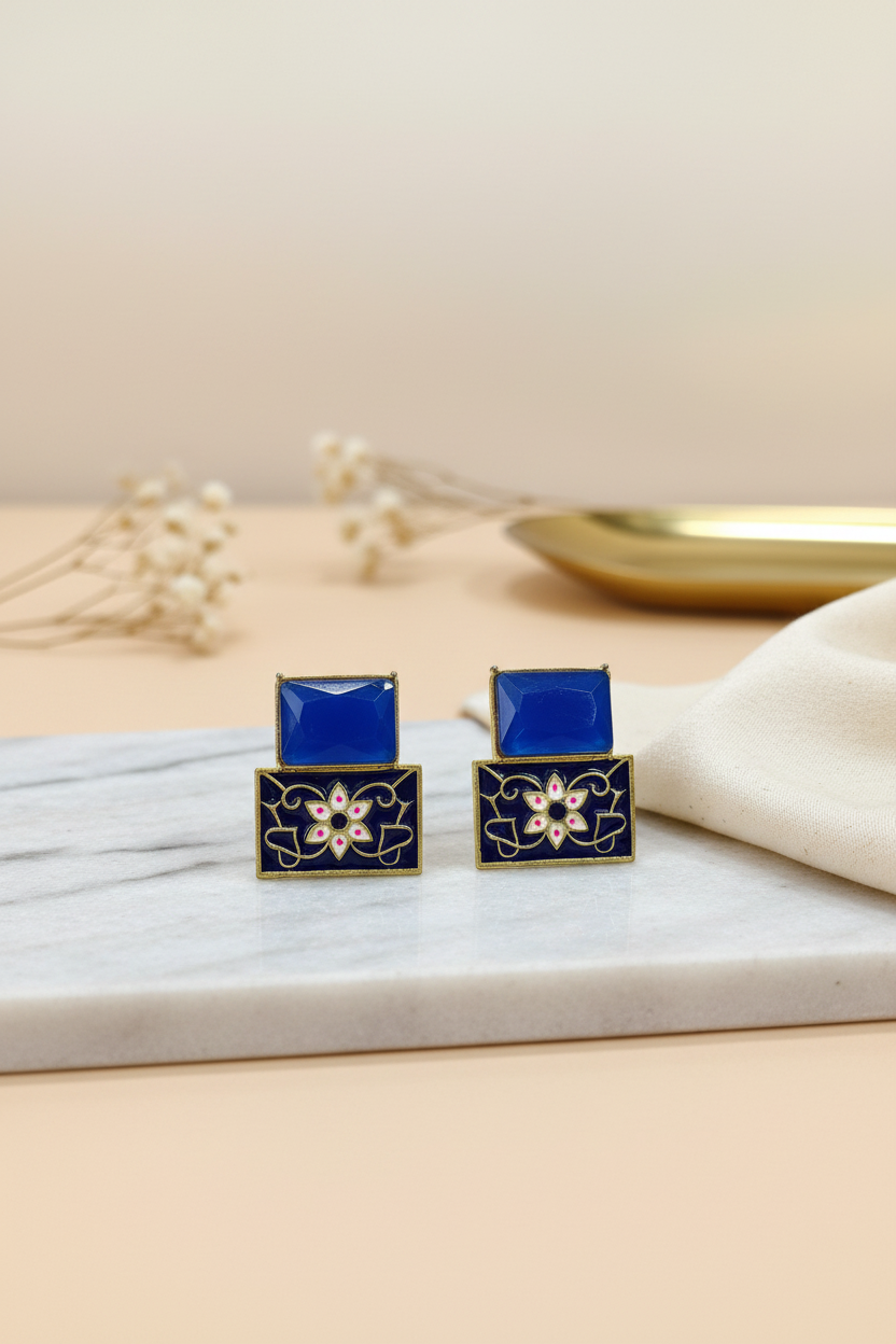 Dark Blue Meenakari Earrings
