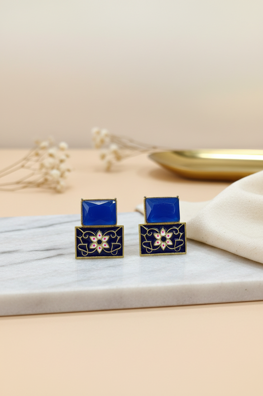Dark Blue Meenakari Earrings