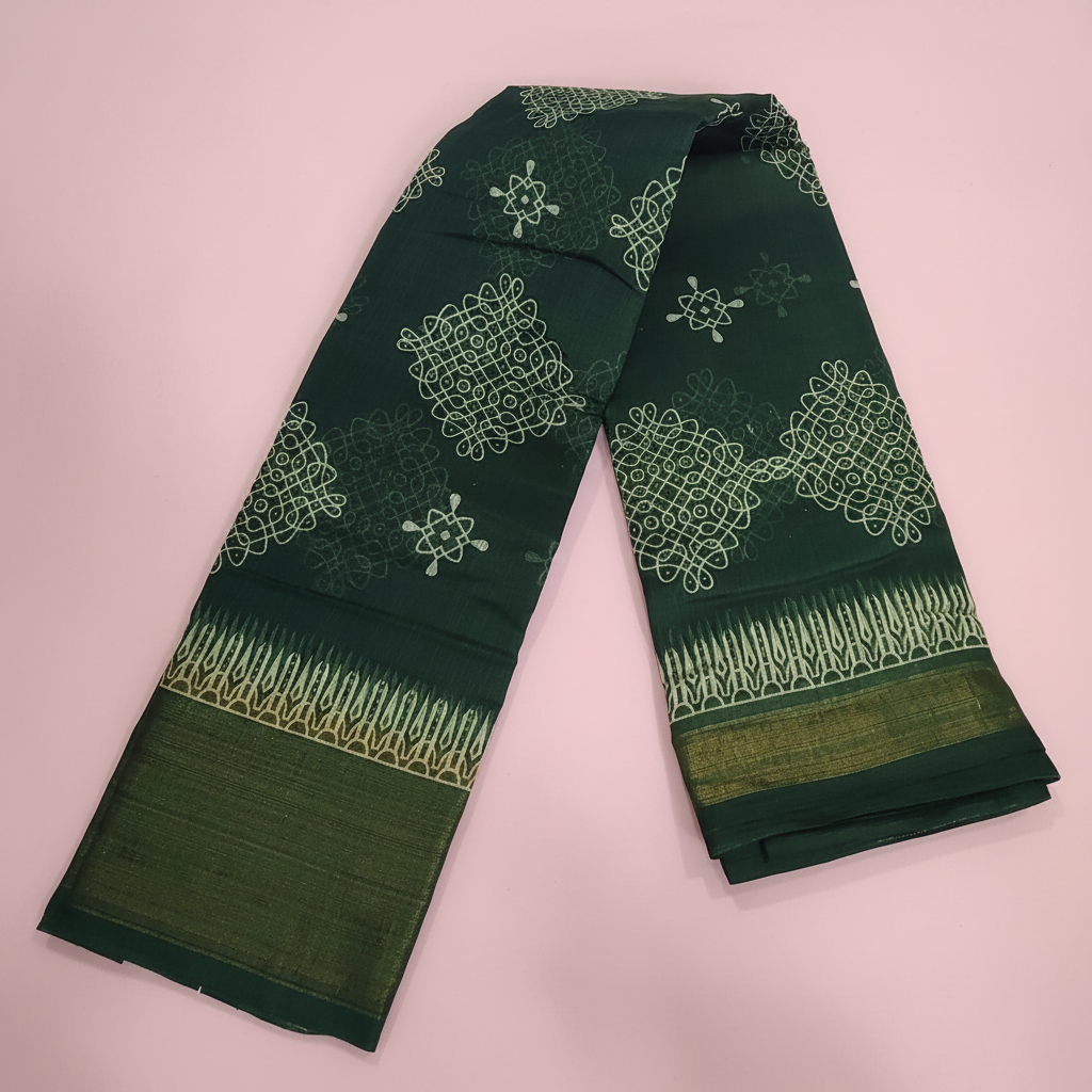 Dark Green Cotton Saree