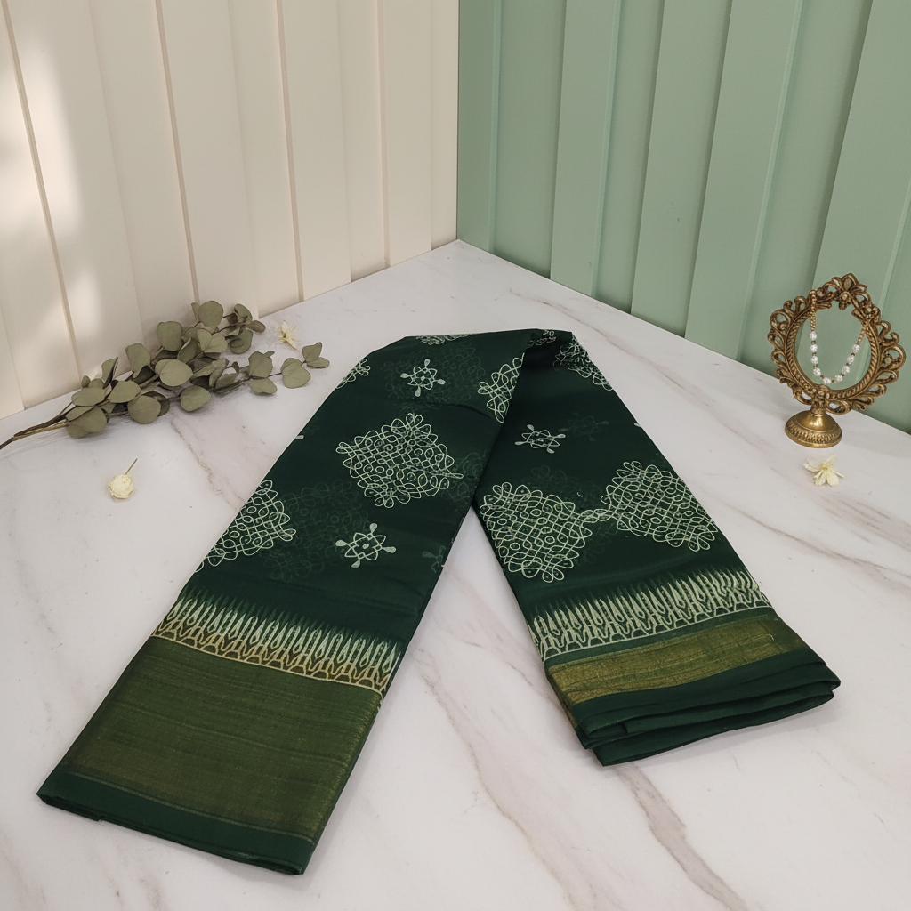 Dark Green Cotton Saree