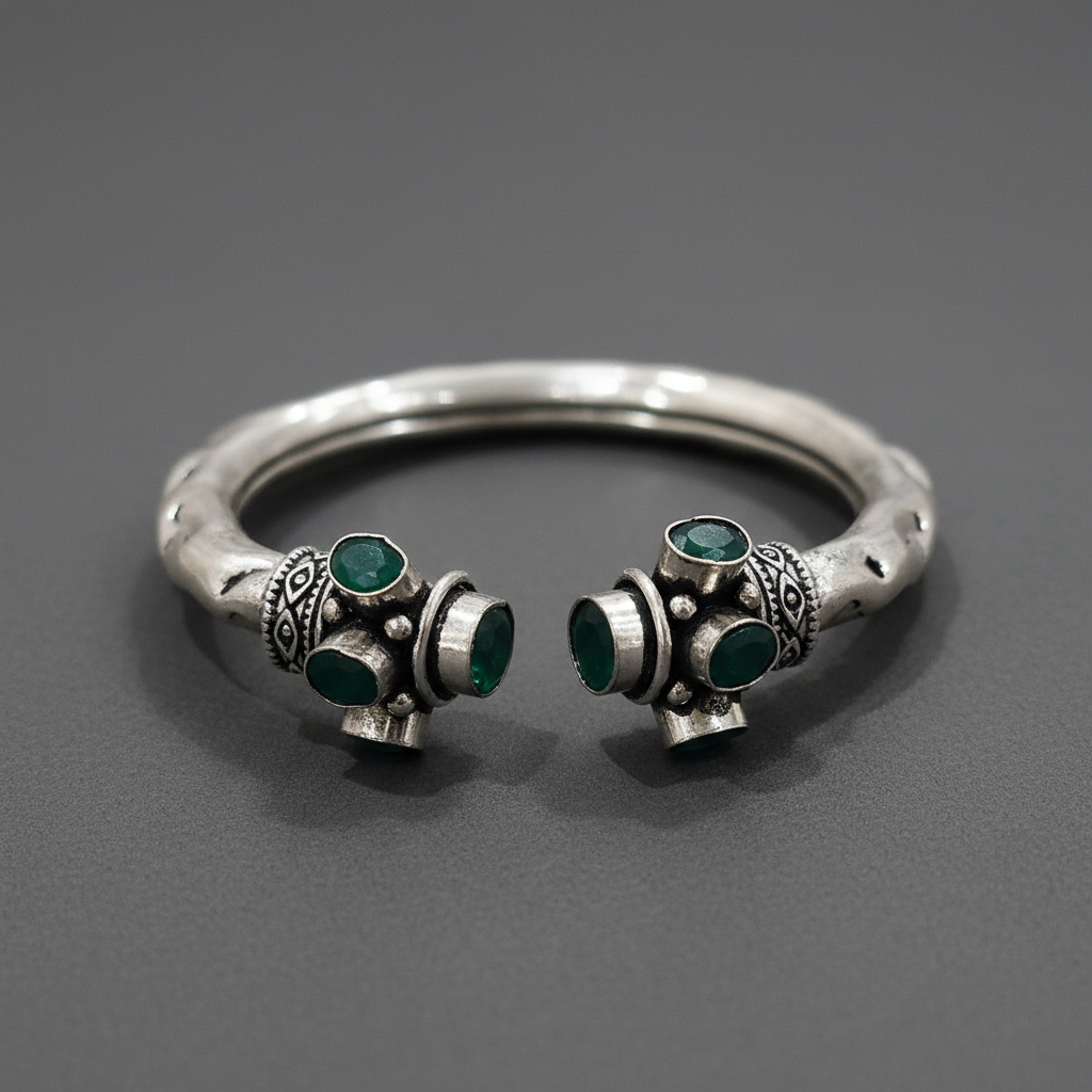 Silver Dark Green Kada