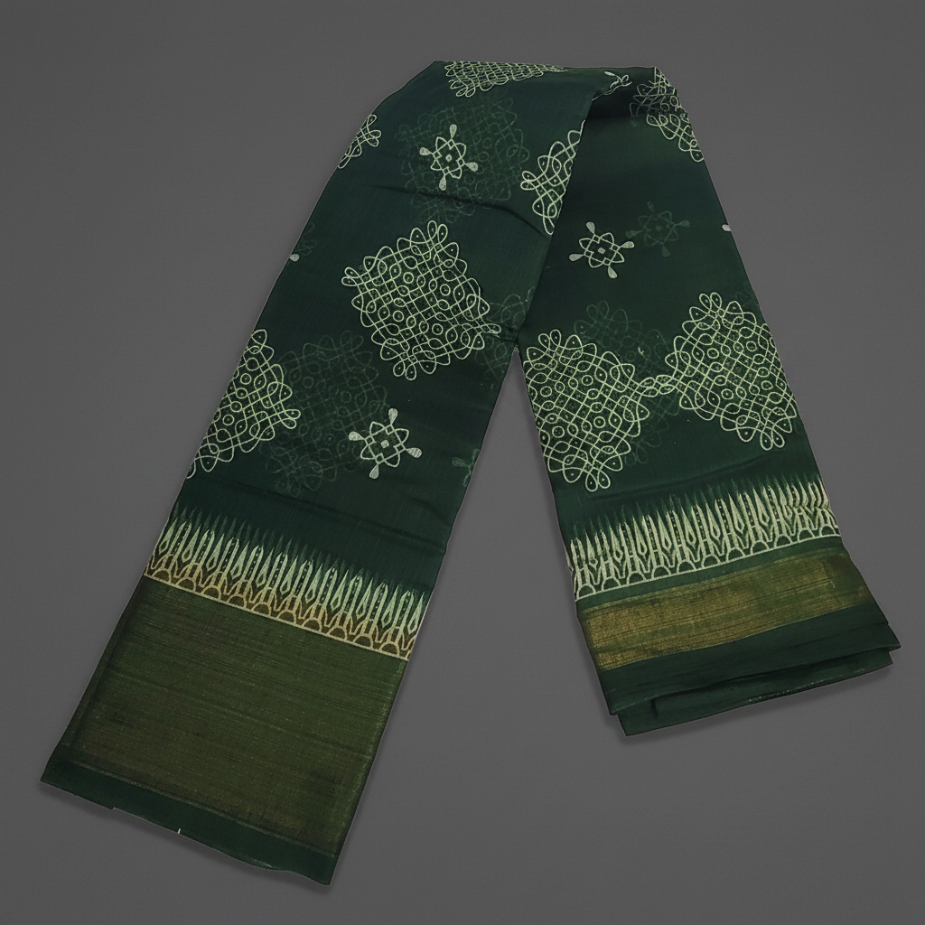 Dark Green Cotton Saree