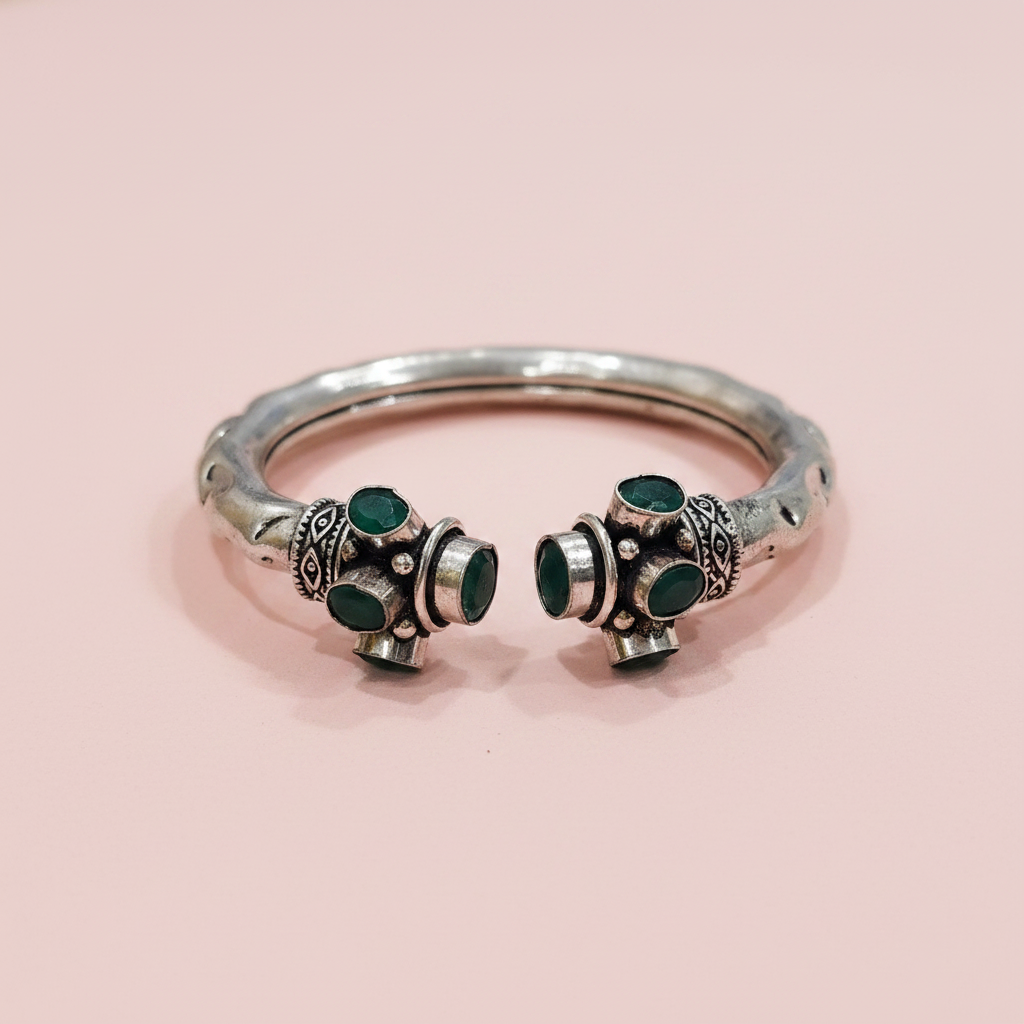 Silver Dark Green Kada