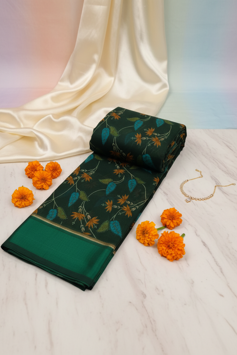 Dark Green floral saree