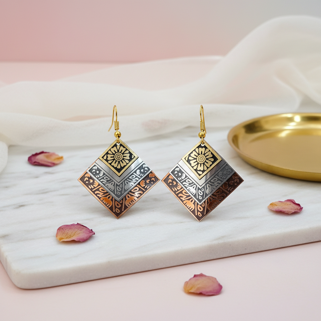Diamond Shaped Metal Earrings