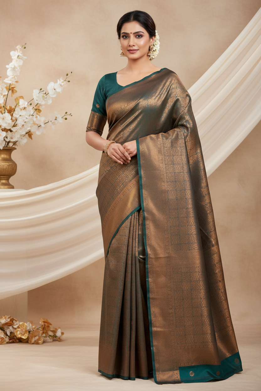 Dark Green Drape Magic Saree