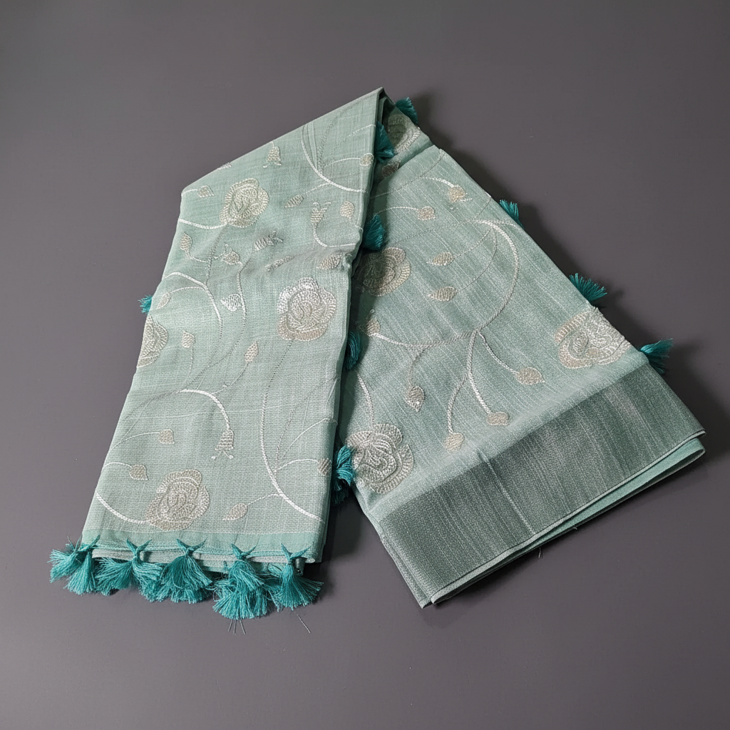 Dusty Blue Floral Saree