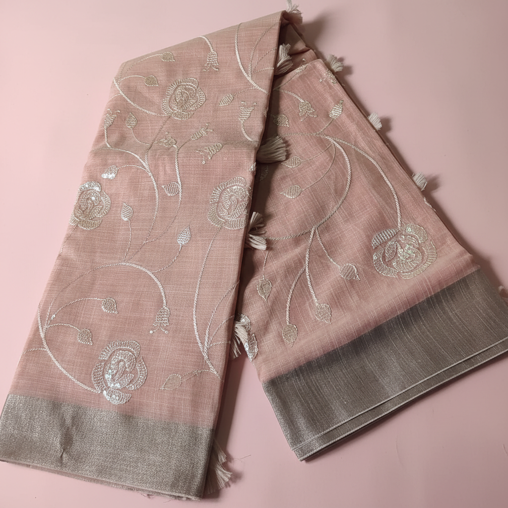Dusty Rose Floral Saree