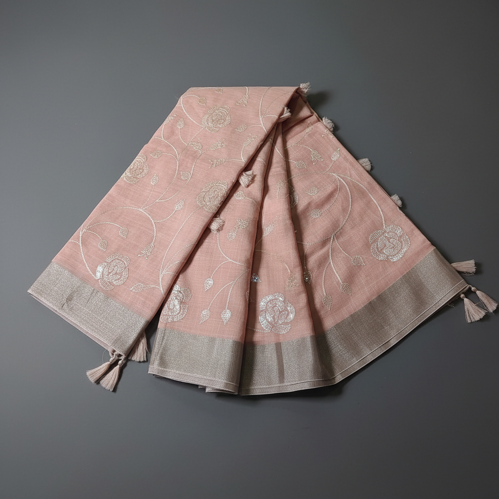Dusty Rose Floral Saree