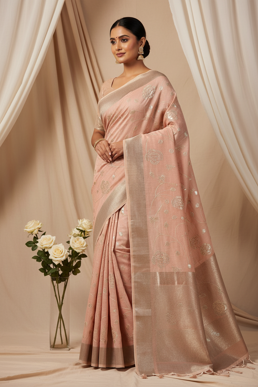 Dusty Rose Floral Saree