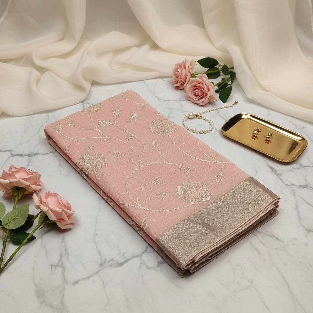 Dusty Rose Floral Saree