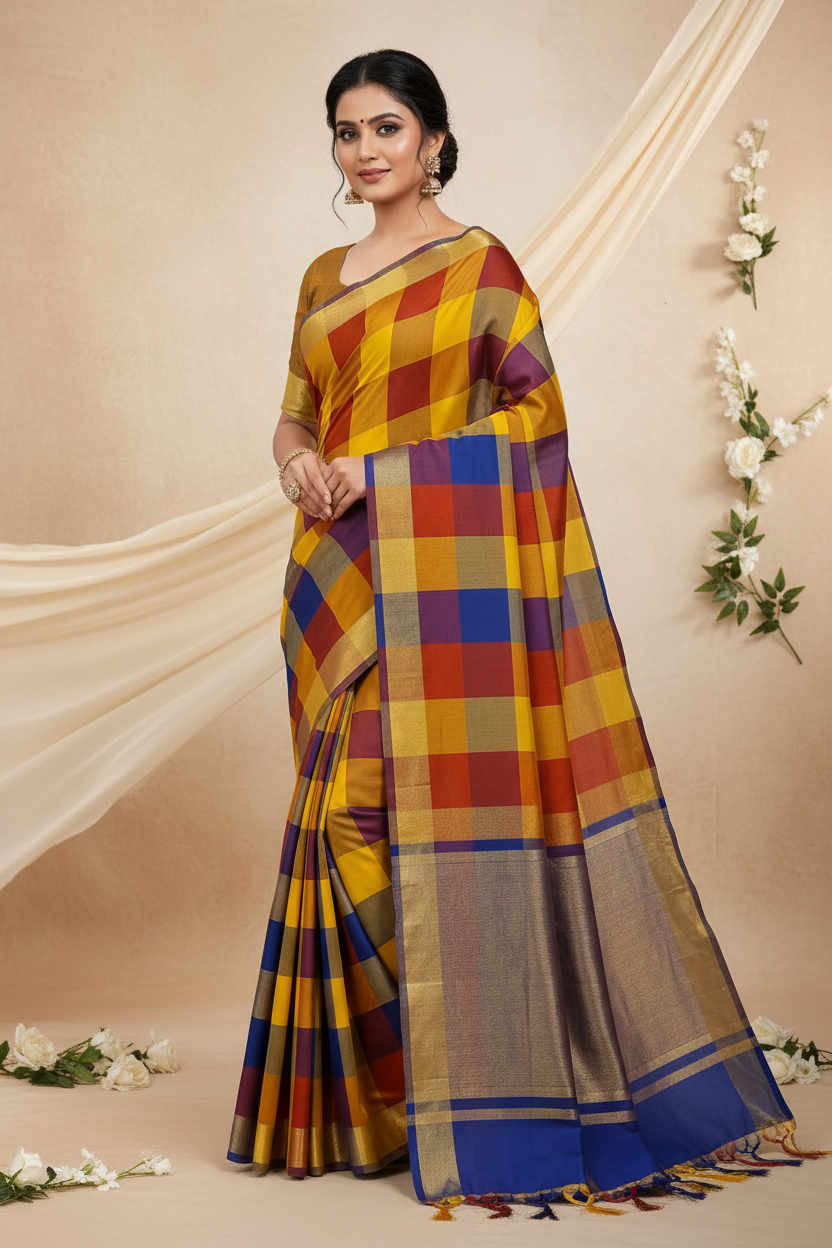 Traditional Fancy Checks Saree