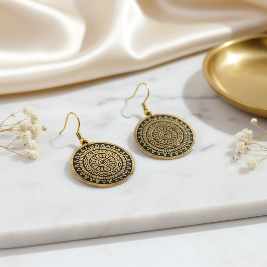 Floral Golden Metal Earrings