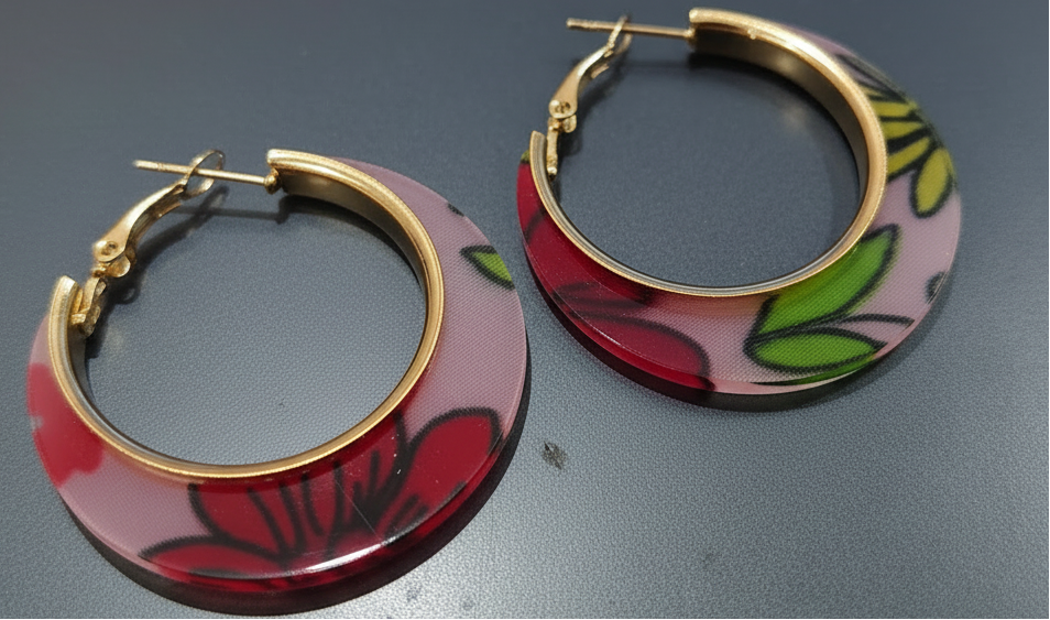 Pink Floral Hoop Earrings