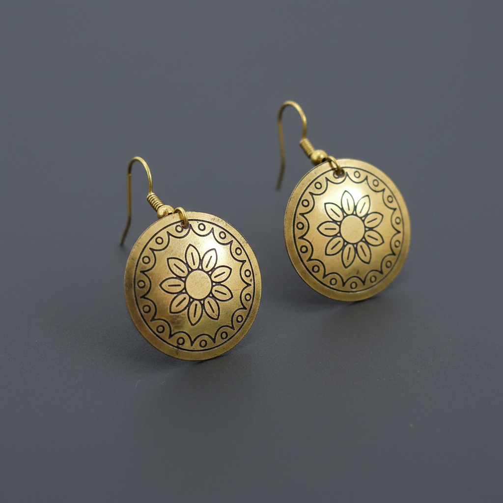 Gold Floral Metal Earrings
