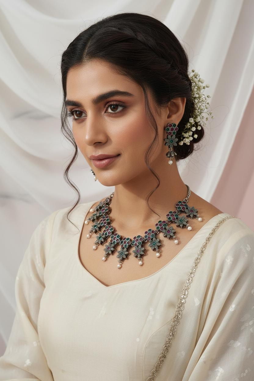 Floral Multi oxidised necklace 