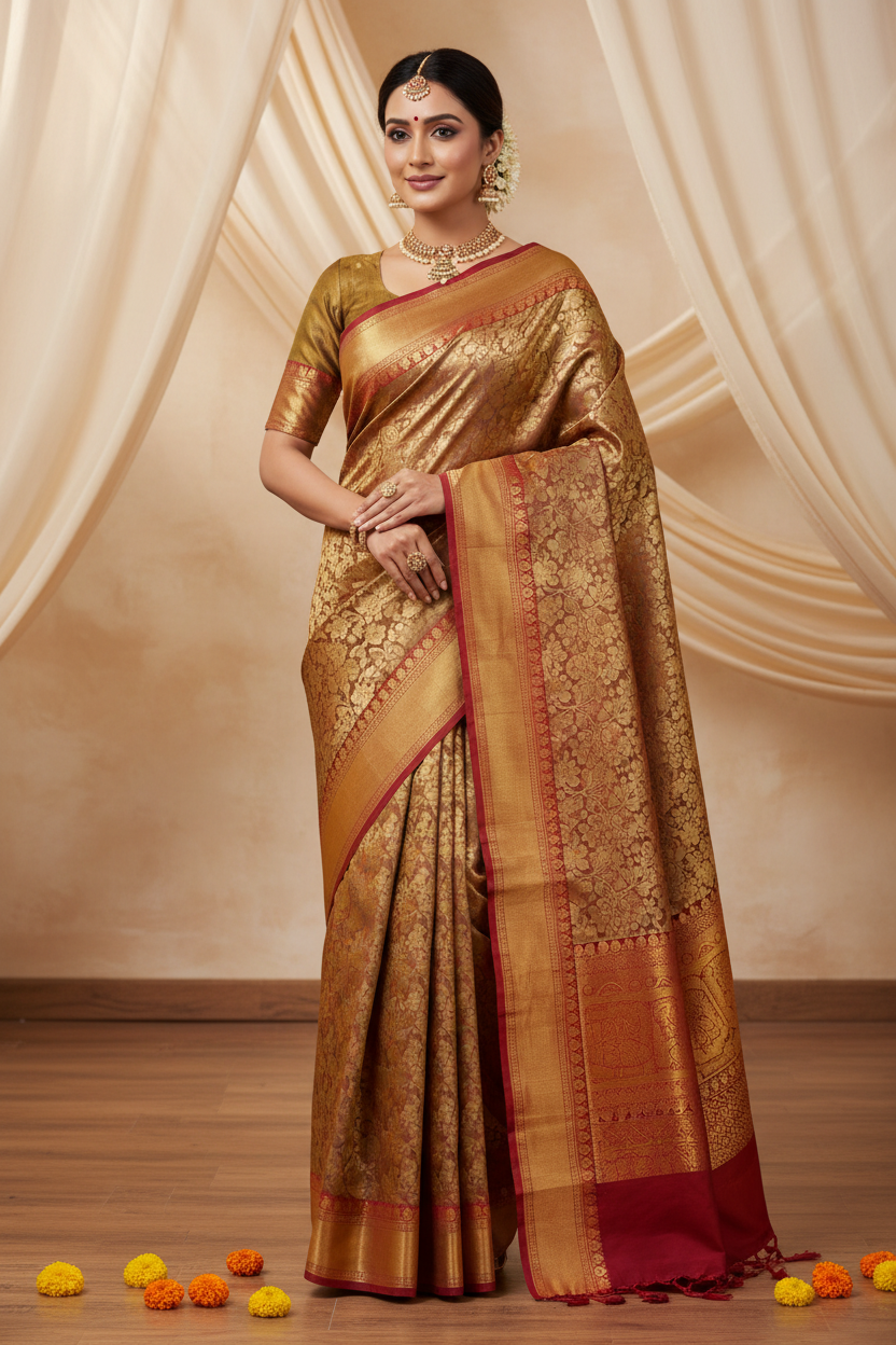 Golden Tissue Glow Saree