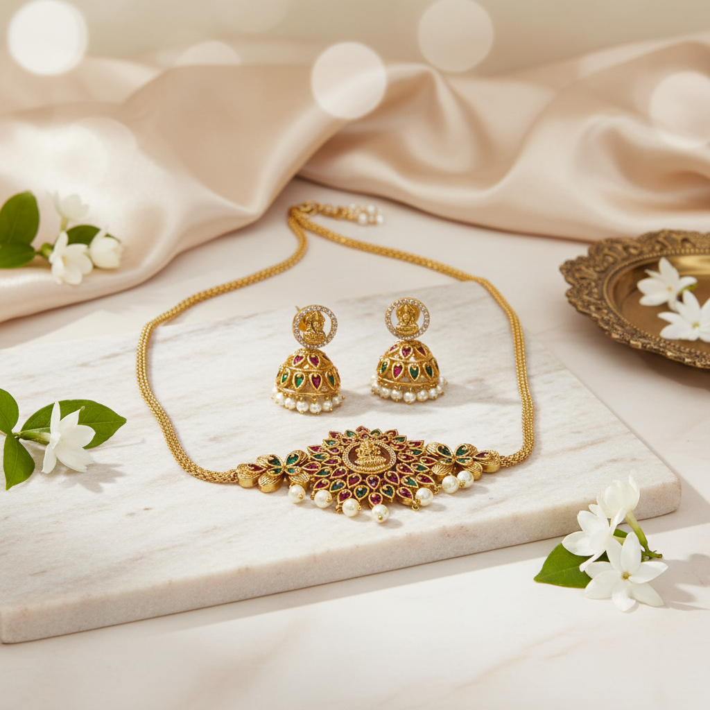 Gold AD Lakshmi Necklace