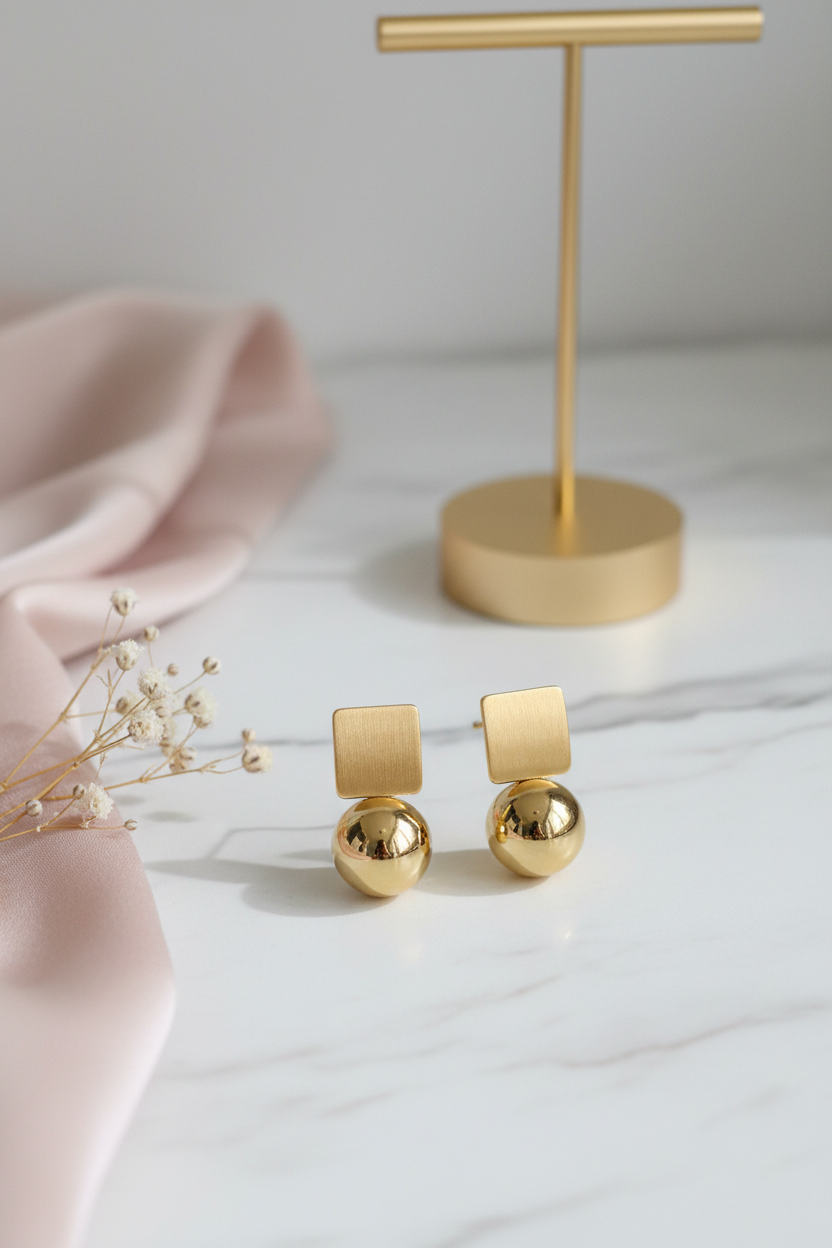 Gold Ball Drop Earrings