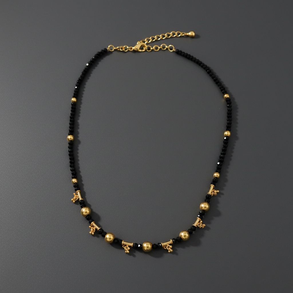 Gold Beads Black Chain 