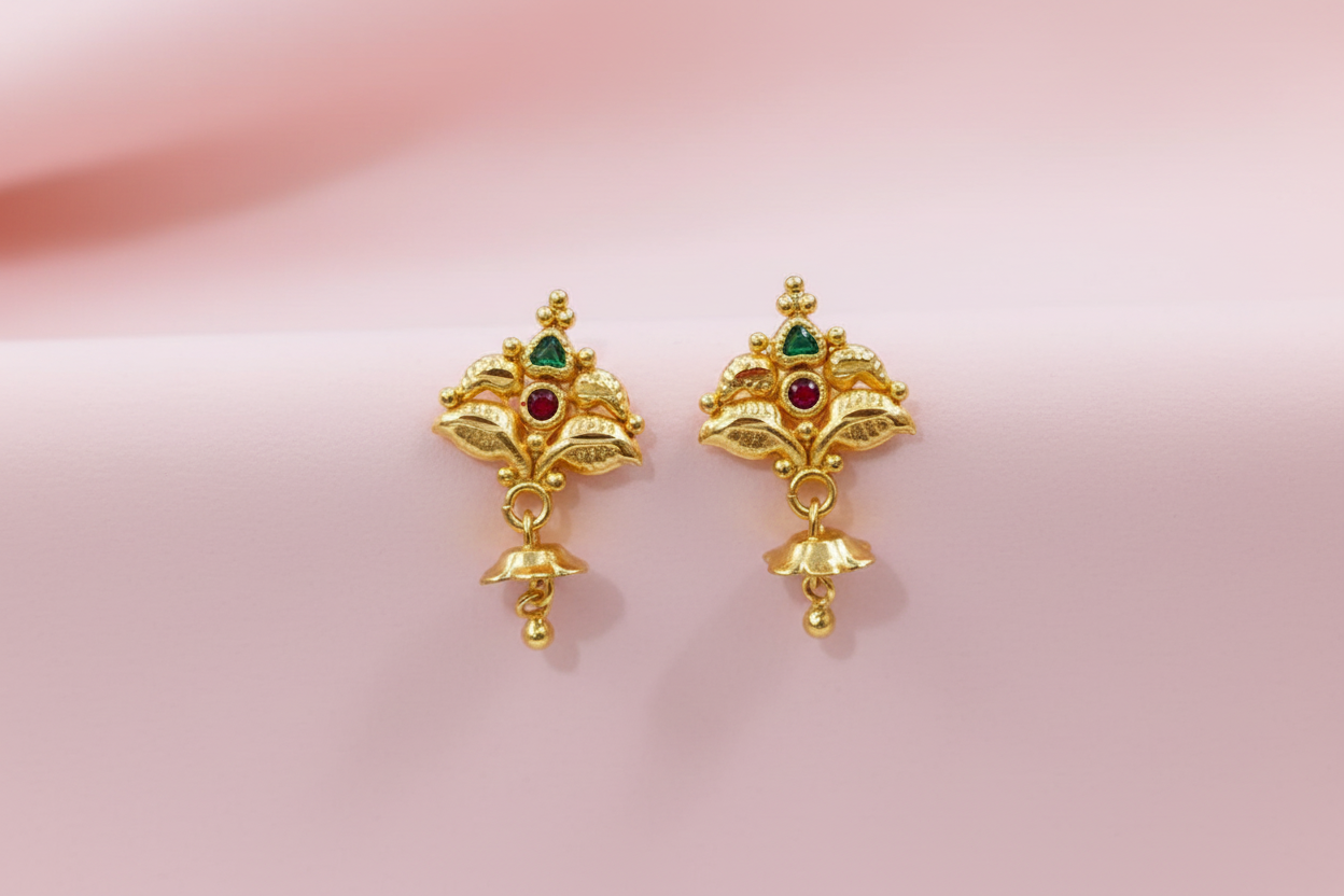 Gold Floral Drop Studs