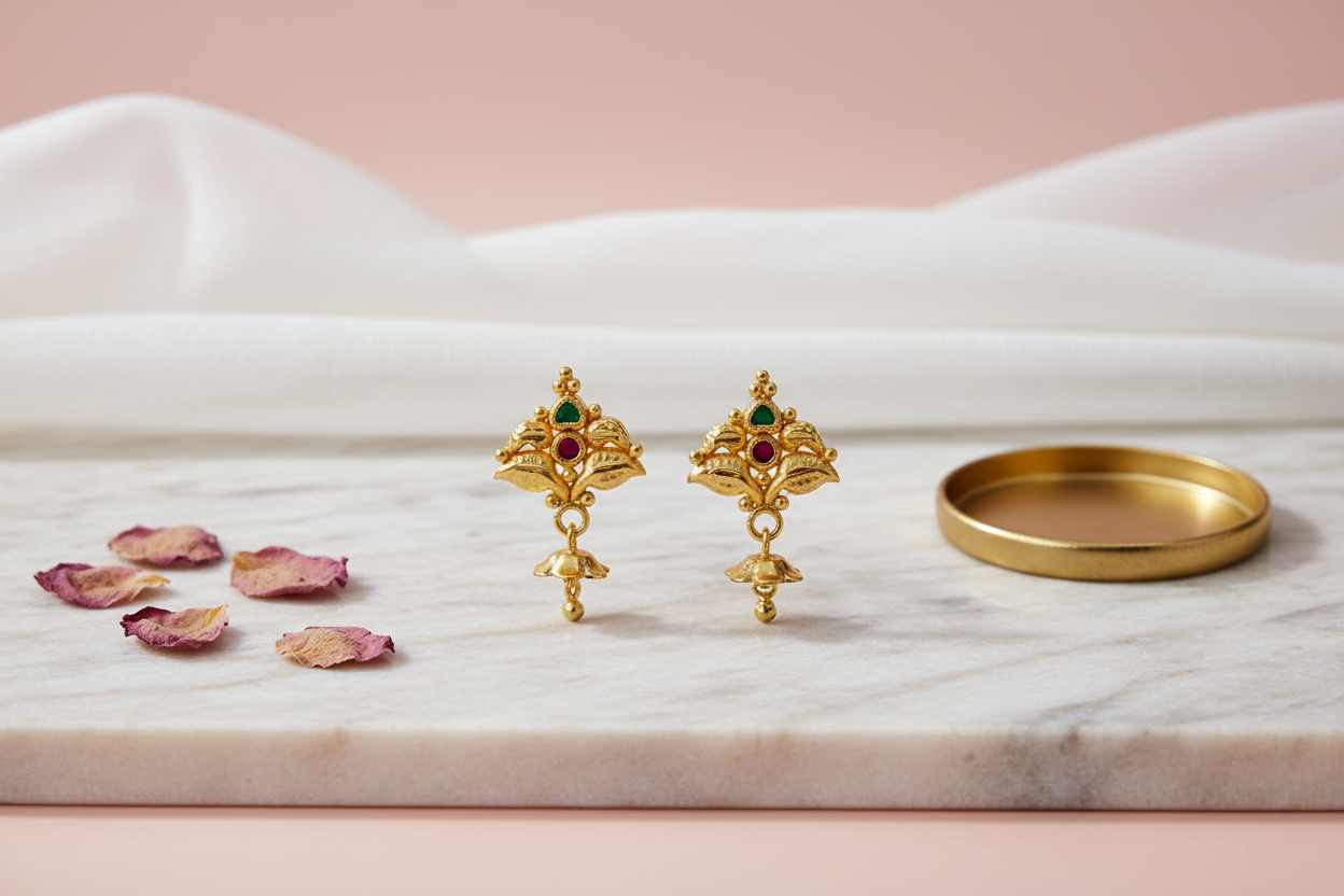 Gold Floral Drop Studs