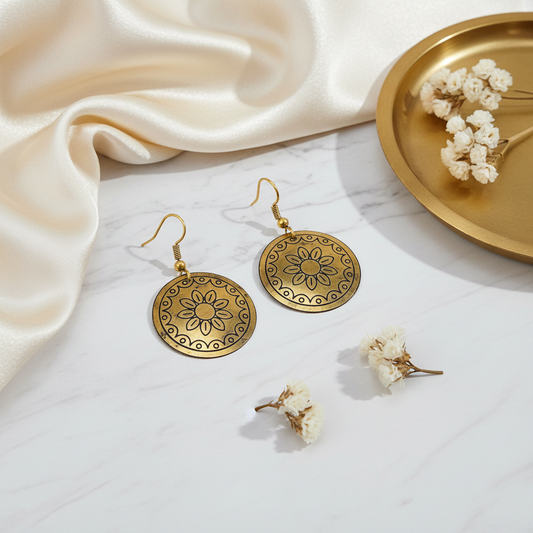 Gold Floral Metal Earrings