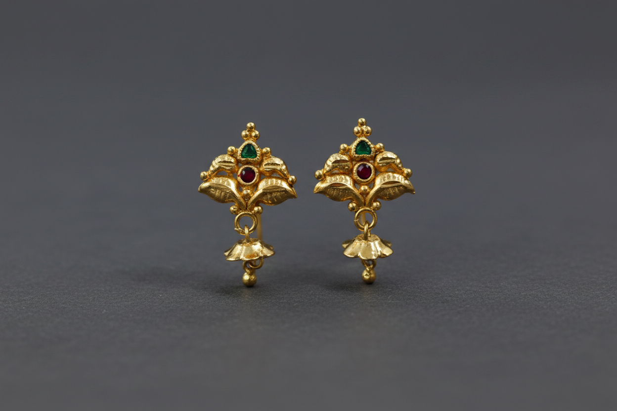 Gold Floral Drop Studs