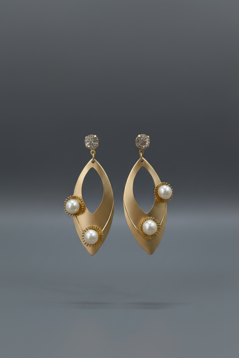 Gold Leaf Pearl Earrings