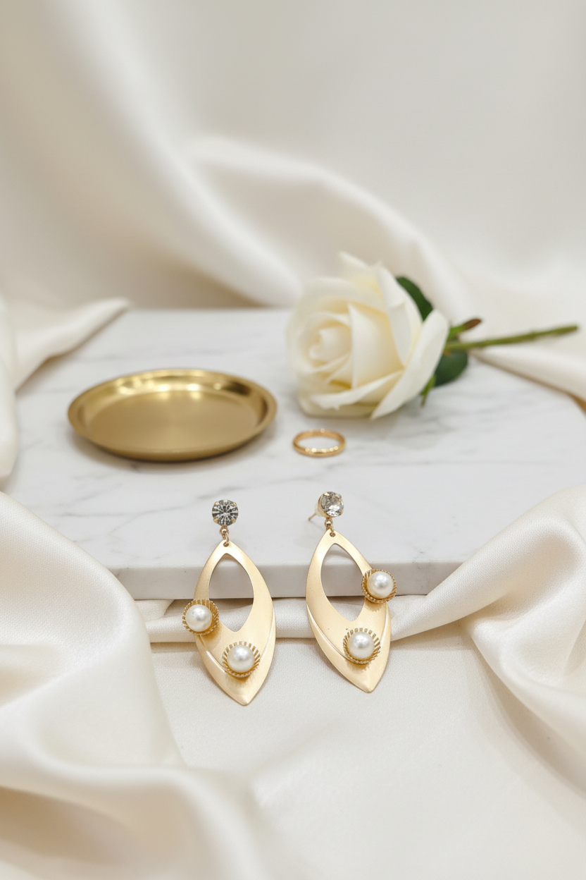 Gold Leaf Pearl Earrings