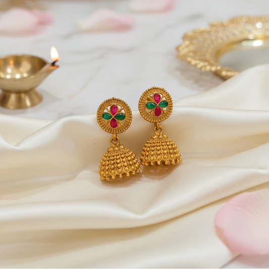 Gold Matte Floral Jhumka