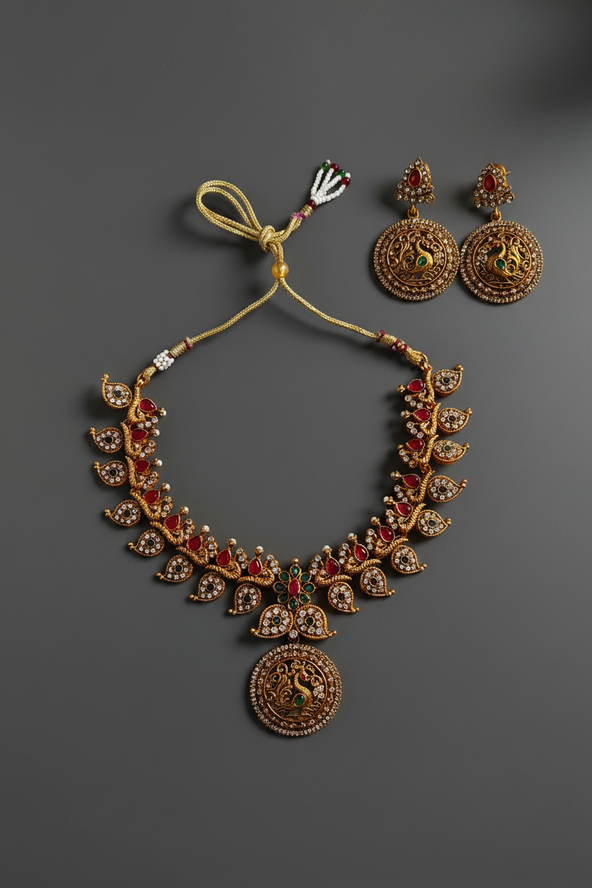 Gold Ruby Peacock Necklace