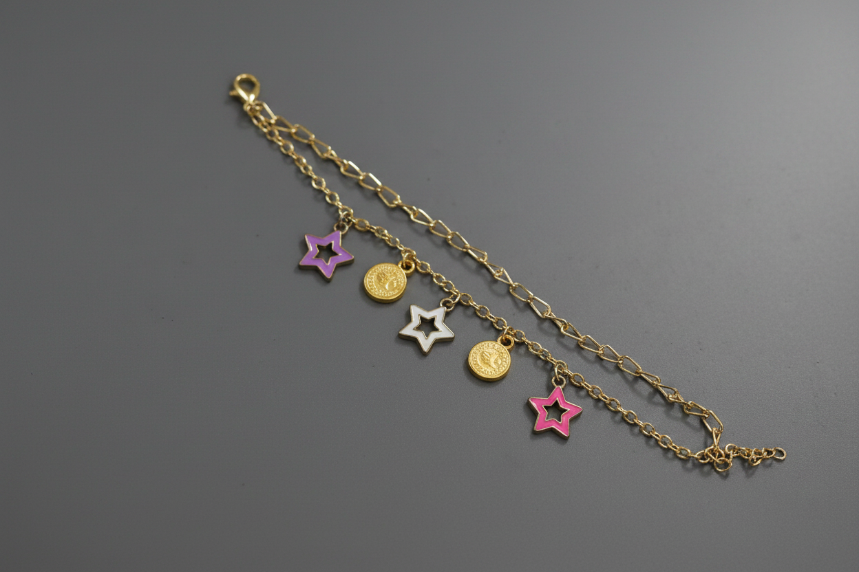 Gold chain charms bracelet 