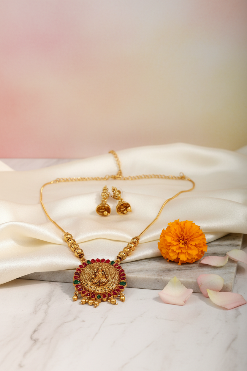 Gold drops Lakshmi chain 