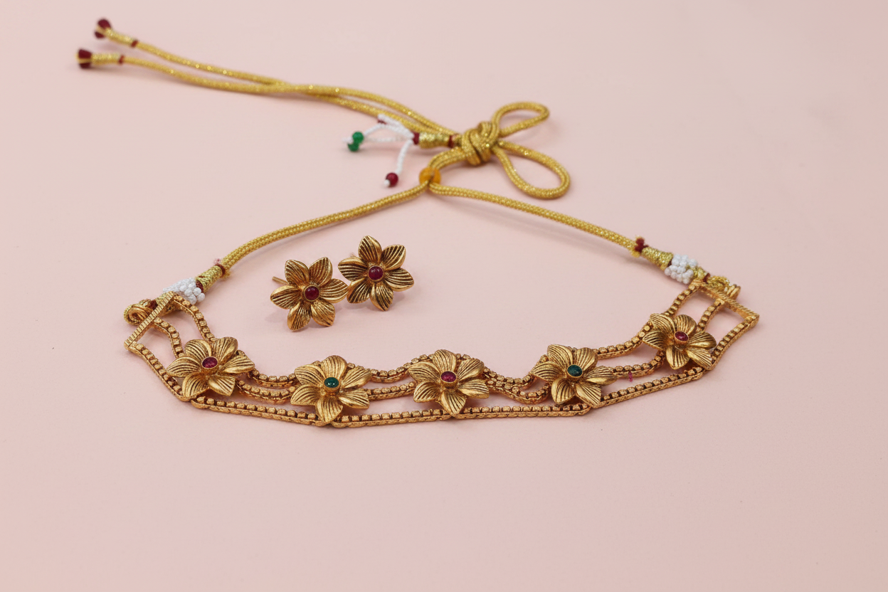 Gold Floral Matte Choker 