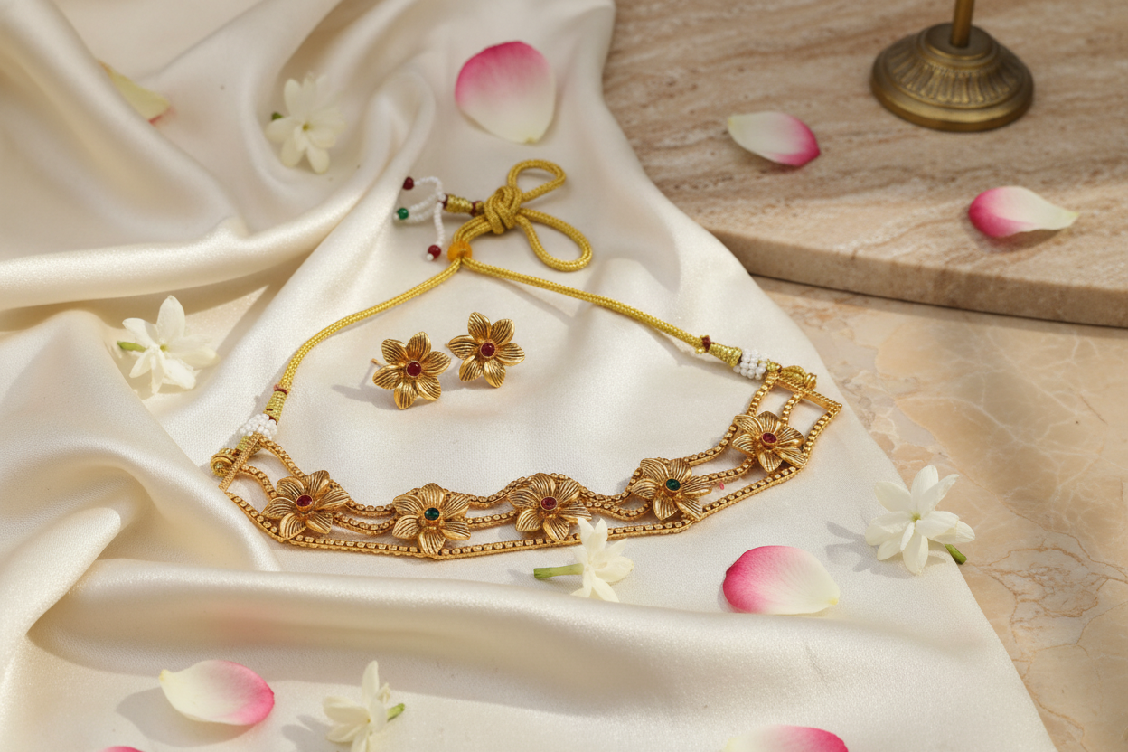 Golden Floral Matte choker 
