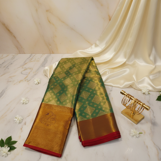 Golden Green Tissue Saree