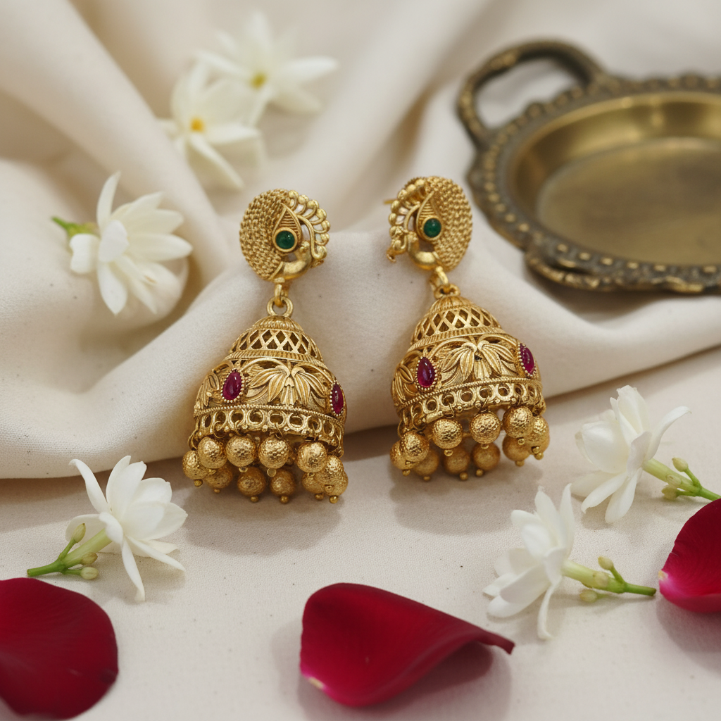 Golden Peacock Matte Jhumka