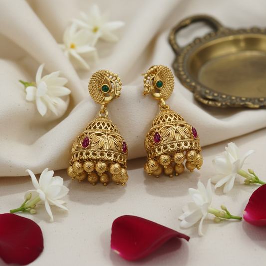 Golden Peacock Matte Jhumka